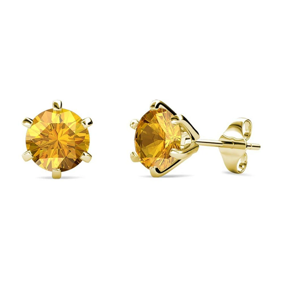 Citrine 6.5mm Martini Solitaire Stud Earrings 1.74 ctw 14K Gold JP:66528 - Image 1 of 1
