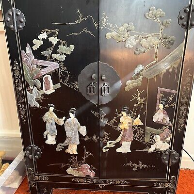 Antique Chinoiserie Display Unit Oriental  Cabinet Chinese Vintage • 32£
