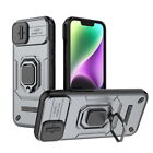 For iPhone 14 Pro Max 13 Armour ShockProof Slide Lens Ring Stand Hard Case Cover