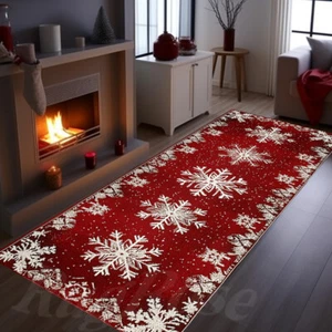 Snowflake Rug, Snowflake Runner Rug, Red Christmas Rug,Christmas Runner Rug, - Picture 1 of 12