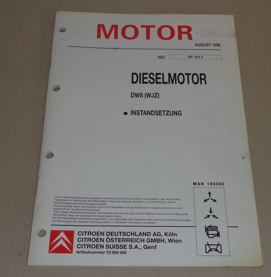 Manual De Taller Citroen Motor Diesel DW 8 ( WJZ ) Reparación St. 08/1998 - Imagen 1 de 1