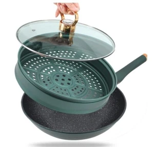 POLARBAR 12 Zoll Wok Pfanne mit Deckel Dampfgarer zum Kochen Multifunktionale Kohle St - Bild 1 von 14