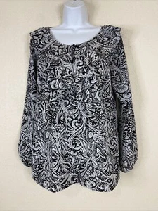 Sioni Damenbluse Größe L schwarz/weiß Paisley Rüschen Langarm - Bild 1 von 6
