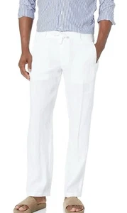 Perry Ellis Men Drawstring 100% Linen Long Pants Beach Summer SZ 38 Bright White - Picture 1 of 12