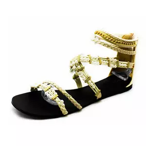 SANDALIAS DE MUJER BEIGE CON TIRAS PLANAS CON DETALLES DE PERLAS - Imagen 1 de 2