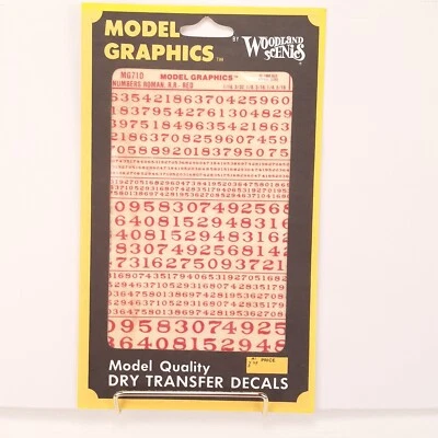 Woodland Scenics MG710 Railroad Numbers Roman Red Dry Transfer Decals NOS - Image 1 of 4