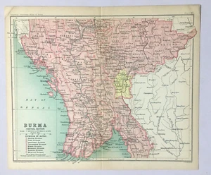 Mapa de Birmania de 1910. Sección Central - Gaceta Imperial de la India 10 pulgadas x 8,50 pulgadas - Imagen 1 de 5