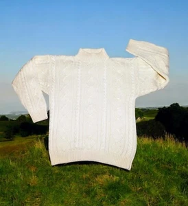 VTG CATAMOUNT TRAIL Men's WOOL BLEND Ivory Pullover CABLE KNIT Sweater Sz SMALL - Picture 1 of 7