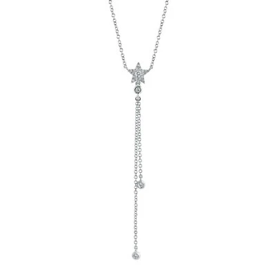 Diamond Star Bezel Lariat 14k Yellow Gold Natural Round Cut Adjustable Necklace - Image 1 of 3