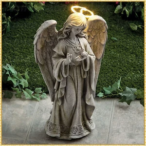 Solar Angel Statue Sculpture Lighted Halo Wings Outdoor Garden Memorial Decor - Picture 1 of 8