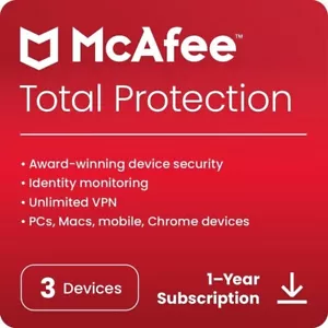 McAfee Total Protection 2024 3 Device 1 Year Antivirus 5 Minute EMAIL Delivery - Picture 1 of 6