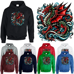 St Davids Day Mens Hoody Flying Welsh Red Dragon Wales Womens Gift Jumper - Picture 1 of 18