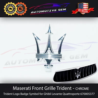 Maserati Front Grille Emblem Chrome Trident Logo Badge Radiator Symbol 670005377 - Image 1 of 4