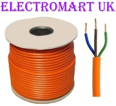 ELECTROMART 6A 6 AMP 0.75 3 CORE MAINS GARDEN CABLE WIRE FLEX ORANGE PRICED PER METER