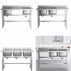 1300mm Commercial Stainless Steel Two, 3 Bowls Kitchen Catering Sink Prep-table - Picture 1 of 16