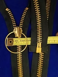 1 ZIPPER/USA/VINTAGE OLD STOCK/BLK? COTTON/RING/#10/Metal BRASS=26.5" SEPARATING - Picture 1 of 3