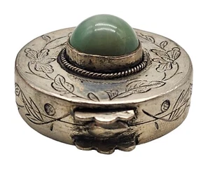 VINTAGE Sterling Silver / Jade Round Pill Box NO MONOGRAM - Picture 1 of 6