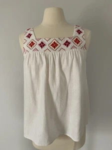 Madewell Embroidered Island Tank M Ivory Pink Square Neck Sleeveless Flowy Fit - Picture 1 of 12