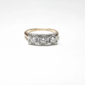 1930s Vintage 14K Yellow And White Gold European Cut Diamond Ring 0.30 Cts - Picture 1 of 4