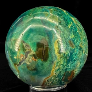 Ozeanjaspis Kugel - polierte Kugel mit Grün-, Gold- & Rosttönen Display - 1156g - Bild 1 von 10