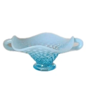 Fenton Blue Ruffled Dish Opalescent Hobnail Candy Bon Bon 6" Vintage - Picture 1 of 8