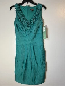 Signature By Sangria Woman's Green V-Neck Shift Dress Sleevless, Sz 6 JC Penney - Picture 1 of 11