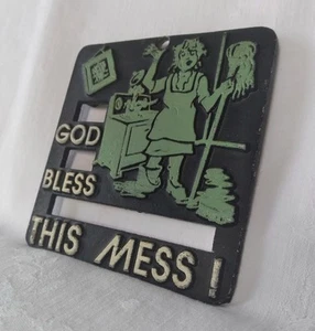 Retro Kitchen Trivet God Bless This Mess! Tired Housewife Mop Green John Wright  - Picture 1 of 7