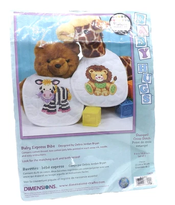 Dimensions Baby Express Bibs Lion Zebra Stamped Cross Stitch Baby Bib Kit Set - Image 1 of 4