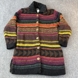 Susan Bristol Ltd. Sweater Womens Medium Black Purple Knit Cardigan Long Sleeve - Picture 1 of 11