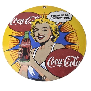 Vintage Coca Cola Porcelain Sign - Gas Pump Service Marilyn Monroe Sign - Picture 1 of 14