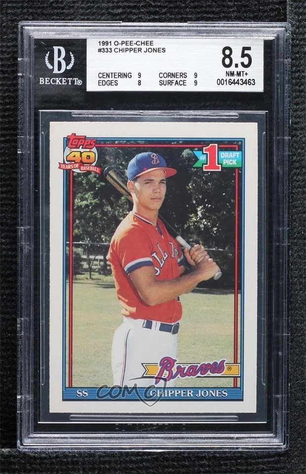 1991 O-Pee-Chee Chipper Jones #333 BGS 8.5 Rookie RC HOF - Image 1 of 2