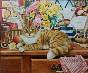 Geoff Tristram Original Gouache painting "Cat in the kitchen" - Picture 1 of 12