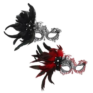 Women's Metal Feather Masquerade Mask Venetian Vintage Feather Carnival Mask - Picture 1 of 14