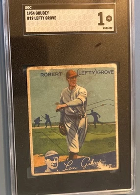 1934 Goudey #19 Lefty Grove Boston Red Sox Card HOF SGC 1 PR - Image 1 of 3