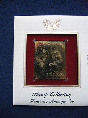 Colección de estampillas 1986 en honor a Ameripex 86 réplica de estampillas de oro con cubierta dorada Foto 1 de 3