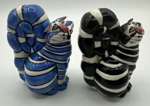VTG Lynda Corneille Swak Cool Cats Salt & Pepper Shakers Blue Black Stripes 4.5" - Picture 1 of 7