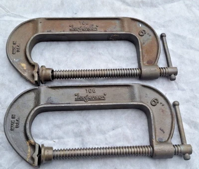 LOTE DE 2 PIEZAS ABRAZADERA C JORGENSON 106 6" HERRAMIENTAS DE MAQUINISTA PARA CARPINTERÍA FORJADA DE COLECCIÓN Foto 1 de 4