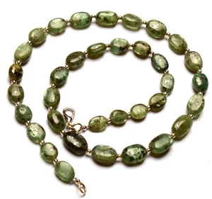 Natural Green Kyanite Gemstone 10 to 13 mm Size Smooth Nugget Beads 18" Necklace - Picture 1 of 5