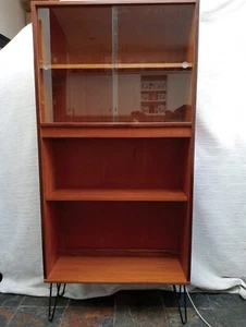 G Plan Mid Century Teak Bookcase With Sliding Glass Doors On Hairpin Legs - Picture 1 of 9
