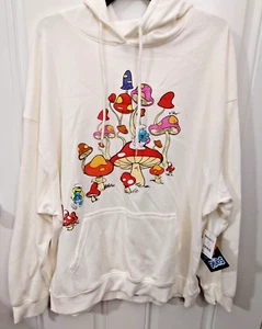 Juniors Smurfs & Mushrooms Off White Casual Comfortable Hoodie Sweatshirt NWT - Picture 1 of 6