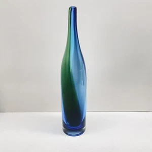 Hand Blown Art Glass Bottle Vase Blue Green Stretch Floris Meydam Style - Picture 1 of 8