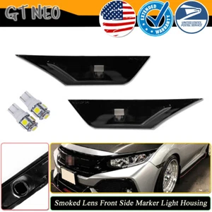 For 2016-2020 Honda Civic Smoke Front Bumper Side Marker Lights w/ led bulbs - Picture 1 of 11