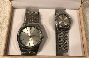 $249.99 Luis Cardini His & Her Metal Link Stylish Set of Watches NIB 80% OFF #15 - Picture 1 of 6