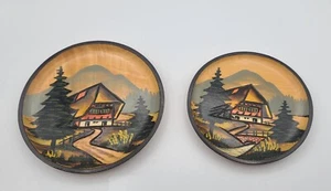 Vintage German Hand Carved Painted Wooden Plates German Chalet MCM - Picture 1 of 4