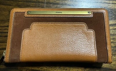 Cartera sin asas FOSSIL Liza de cuero marrón y gamuza con cremallera Foto 1 de 4