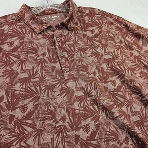 Matte Grey Polo Mens Extra Extra Large Red Palm Leaf All Over Print Hawiian Golf - Picture 1 of 12