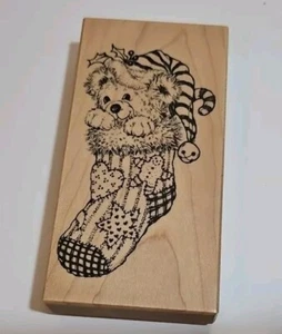 OSO DIFUSO en Medias de Navidad Sello de Goma Montaje en Madera PSX K-2654 DE COLECCIÓN 1999 - Imagen 1 de 4