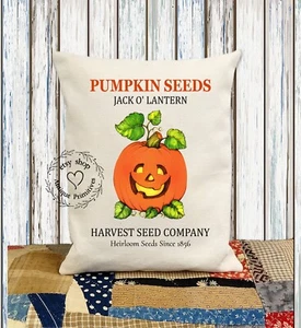 Almohada de tela de Halloween Jack O' Lantern semillas de calabaza #1219 - Imagen 1 de 6