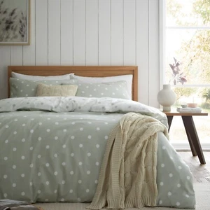 Catherine Lansfield Brushed Polka Dot Duvet Cover Bedding Range Green - Picture 1 of 44