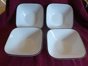 4 Corning Corelle SQUARE Simple Lines 6.25" Black Rim Soup Ceral Bowls-12 Avail - Picture 1 of 6